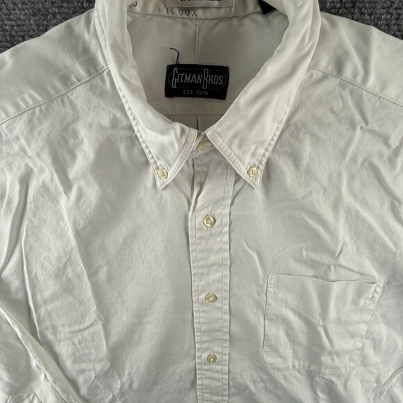 Gitman Bros White TTX 16 33 Pinpoint Button-Down Cotton Oxford Men Pocket Shirt - Picture 1 of 16